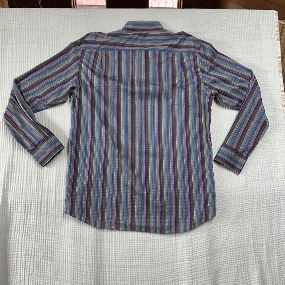 NWT Visconti Black Men's L Long Sleeve Button Down Purple Striped Designer Shirt - Picture 5 of 7